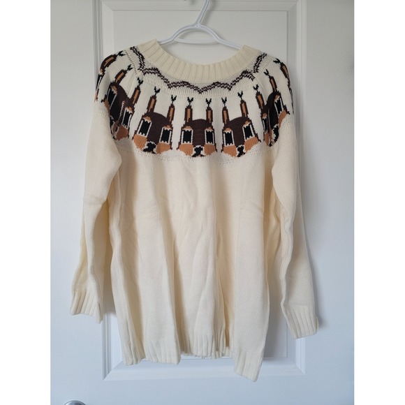 Sweaters - Cream Squirrel Fair Isle Yoke Sweater - Women NWOT
